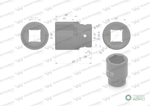 Nasadka udarowa sześciokątna 1"długa. 41 mm. CrMo. DIN 3129 Waryński Nasadka udarowa sześciokątna 1"długa. 41 mm. CrMo. DIN 3129 Waryński