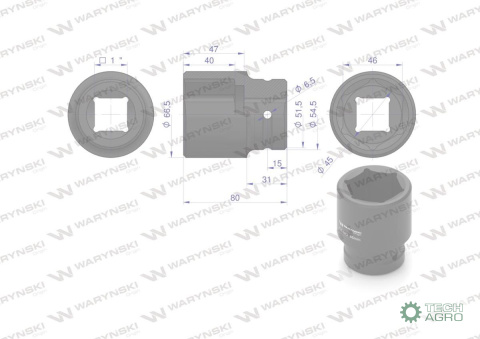 Nasadka udarowa sześciokątna 1"długa. 46 mm. CrMo. DIN 3129 Waryński Nasadka udarowa sześciokątna 1"długa. 46 mm. CrMo. DIN 3129 Waryński
