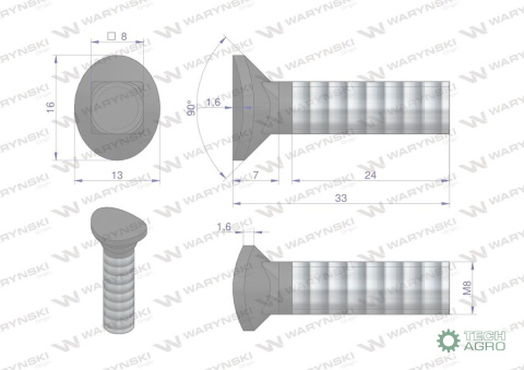 Śruba kpl. redliczkowa półokrągła M8x33 mm kl. 8.8 Waryński ( sprzedawane po 25 ) Śruba kpl. redliczkowa półokrągła M8x33 mm kl. 8.8 Waryński ( sprzedawane po 25 )