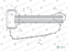 Sworzeń zaczepu z zawleczką i łańcuchem 32x165x200 TEGER