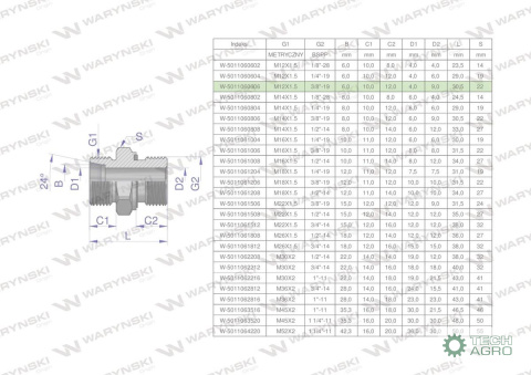 Przyłączka hydrauliczna BB (XGE) M12x1.5 06L x 3/8" BSP ED Waryński ( sprzedawane po 5 )