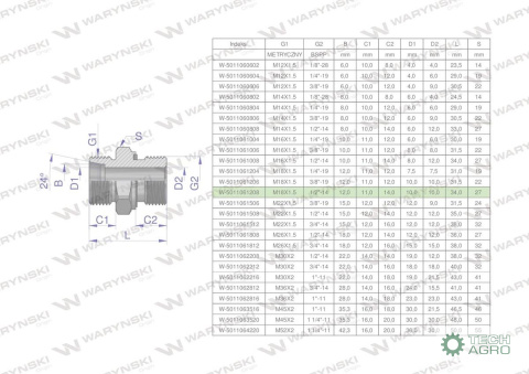 Przyłączka hydrauliczna BB (XGE) M18x1.5 12L x 1/2" BSP ED Waryński