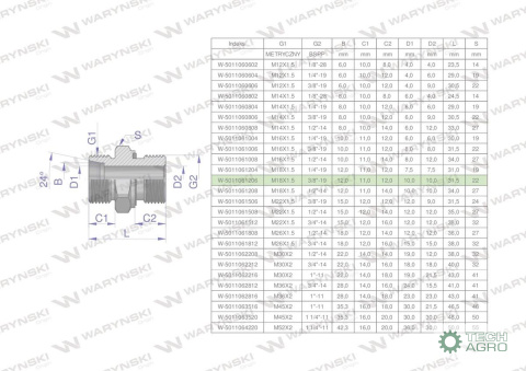 Przyłączka hydrauliczna BB (XGE) M18x1.5 12L x 3/8" BSP ED Waryński