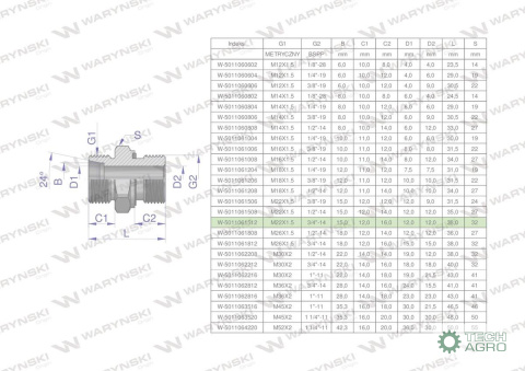 Przyłączka hydrauliczna BB (XGE) M22x1.5 15L x 3/4" BSP ED Waryński ( sprzedawane po 5 )