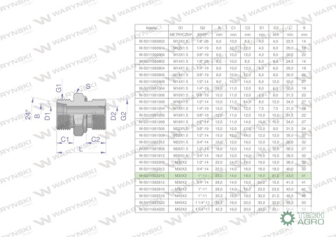 Przyłączka hydrauliczna BB (XGE) M30x2 22L x 1" BSP ED Waryński ( sprzedawane po 2 )