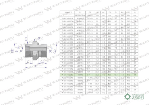 Przyłączka hydrauliczna BB (XGE) M30x2 22L x 3/4" BSP ED Waryński