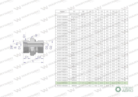 Przyłączka hydrauliczna BB (XGE) M45x2 35L x 1 1/4" BSP ED Waryński