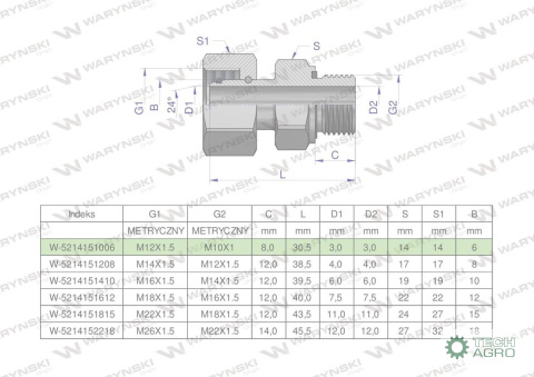 Przyłączka hydrauliczna metryczna AB (EVGE) M12x1.5 06L x M10x1 ED Waryński ( sprzedawane po 2 )