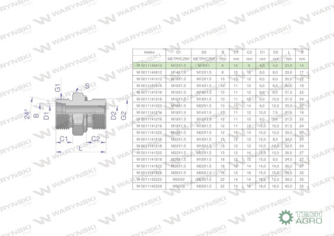 Przyłączka hydrauliczna metryczna BB (XGE) M12x1.5 06L x M10x1 ED Waryński ( sprzedawane po 5 )