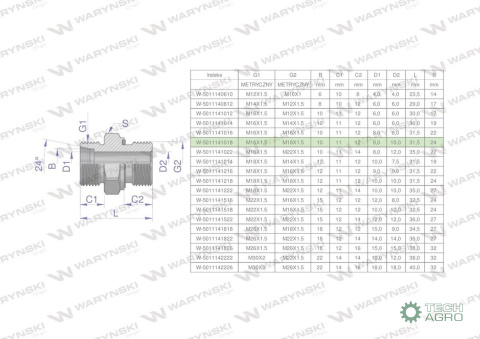 Przyłączka hydrauliczna metryczna BB (XGE) M16x1.5 10L x M18x1.5 ED Waryński ( sprzedawane po 5 )