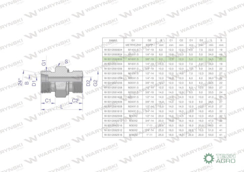 Przyłączka hydrauliczna (odmiana ciężka XGE) BB M16x1.5 08S x 3/8" BSP ED Waryński ( sprzedawane po 5 )