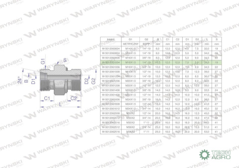 Przyłączka hydrauliczna (odmiana ciężka XGE) BB M18x1.5 10S x 1/4" BSP ED Waryński ( sprzedawane po 5 )