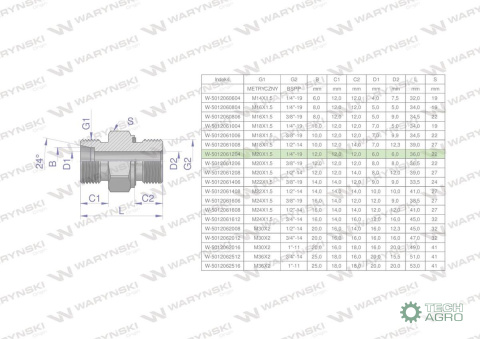 Przyłączka hydrauliczna (odmiana ciężka XGE) BB M20x1.5 12S x 1/4" BSP ED Waryński ( sprzedawane po 5 )