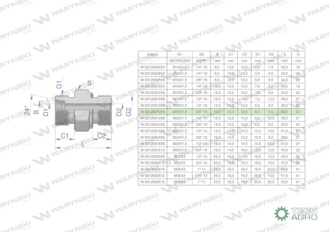 Przyłączka hydrauliczna (odmiana ciężka XGE) BB M20x1.5 12S x 3/8" BSP ED Waryński ( sprzedawane po 5 )