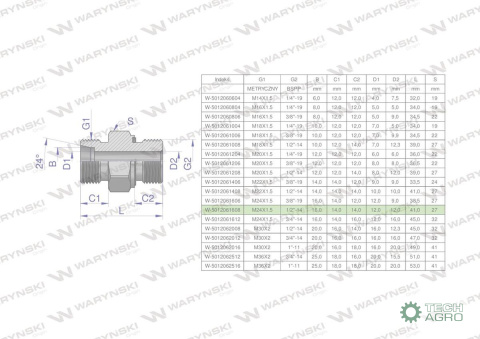 Przyłączka hydrauliczna (odmiana ciężka XGE) BB M24x1.5 16S x 1/2" BSP ED Waryński ( sprzedawane po 5 )