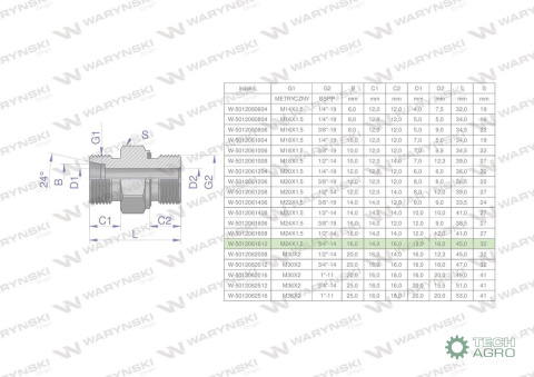 Przyłączka hydrauliczna (odmiana ciężka XGE) BB M24x1.5 16S x 3/4" BSP ED Waryński ( sprzedawane po 2 )