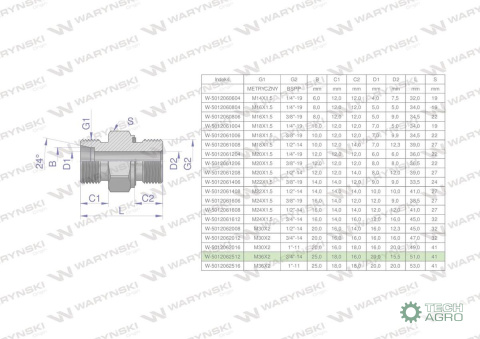 Przyłączka hydrauliczna (odmiana ciężka XGE) BB M36x2 25S x 3/4" BSP ED Waryński ( sprzedawane po 2 )