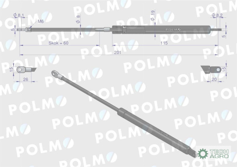 Siłownik L max. 201mm 65499080 6-10018200 MAUSER POLMO Siłownik L max. 201mm 65499080 6-10018200 MAUSER POLMO