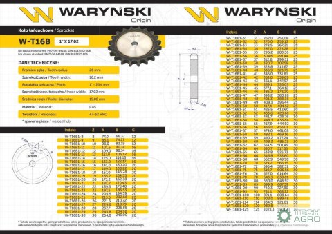 Koło zębate hartowane tarcza 16B-1 (R1 1) Z-13 Waryński Koło zębate hartowane tarcza 16B-1 (R1 1) Z-13 Waryński