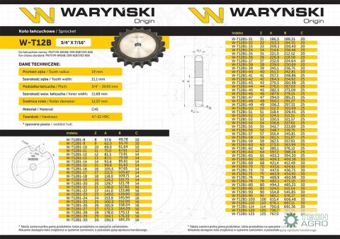 Koło zębate hartowane tarcza 12B-1 (R1 3/4) Z-13 Waryński