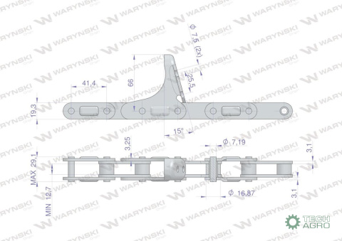 Łańcuch obrywacza kolb przystawki do kukurydzy zamknięty 48 ogniw CA555 x 48A C6E zastosowanie John Deere CASE 176279C91 WARYŃ