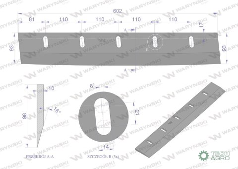 Nóż bębna sieczkarni 5 otw. 10 mm zastosowanie Fortschritt WARYŃSKI Nóż bębna sieczkarni 5 otw. 10 mm zastosowanie Fortschritt WARYŃSKI