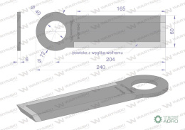 Nóż długi przystawki do kukurydzy napawany 240x60x6 otwór 40mm zastosowanie Olimac Drago GT 15341 WARYŃSKI