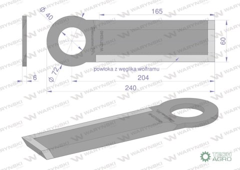 Nóż długi przystawki do kukurydzy napawany 240x60x6 otwór 40mm zastosowanie Olimac Drago GT 15341 WARYŃSKI Nóż długi przystawki do kukurydzy napawany 240x60x6 otwór 40mm zastosowanie Olimac Drago GT 15341 WARYŃSKI