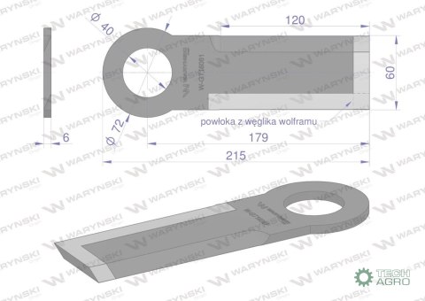 Nóż krótki przystawki do kukurydzy napawany 215x60x6 otwór 40mm zastosowanie Olimac Drago WARYŃSKI Nóż krótki przystawki do kukurydzy napawany 215x60x6 otwór 40mm zastosowanie Olimac Drago WARYŃSKI