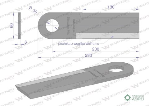 Nóż przystawki do kukurydzy napawany 233x60x6 otwór 30mm zastosowanie New Holland 84496574 47731406 WARYŃSKI Nóż przystawki do kukurydzy napawany 233x60x6 otwór 30mm zastosowanie New Holland 84496574 47731406 WARYŃSKI