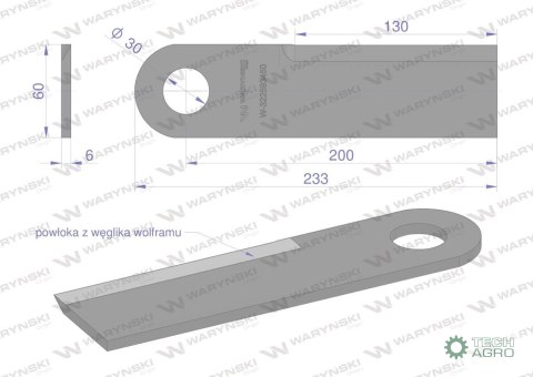 Nóż przystawki do kukurydzy napawany 233x60x6 otwór 30mm zastosowanie New Holland Laverda WARYŃSKI Nóż przystawki do kukurydzy napawany 233x60x6 otwór 30mm zastosowanie New Holland Laverda WARYŃSKI