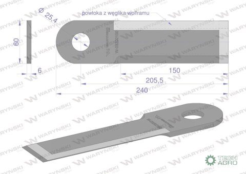 Nóż przystawki do kukurydzy napawany 240x60x6 otwót 25.4mm zastosowanie Capello WARYŃSKI Nóż przystawki do kukurydzy napawany 240x60x6 otwót 25.4mm zastosowanie Capello WARYŃSKI