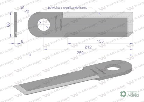 Nóż przystawki do kukurydzy napawany 250x60x6 otwór 30mm zastosowanie Claas Conspeed 9942330 WARYŃSKI Nóż przystawki do kukurydzy napawany 250x60x6 otwór 30mm zastosowanie Claas Conspeed 9942330 WARYŃSKI
