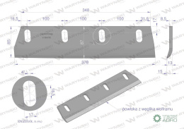 Nóż sieczkarni napawany lewy do trawy 380x90x8.5L otwory 4x35mm zastosowanie Claas Jaguar 9846700 WARYŃSKI