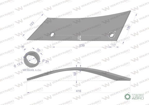 Pierś odkładni prawa dwuotworowa zastosowanie ESC Gregoire-Besson 173326 stal borowa WARYŃSKI