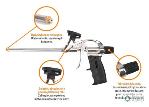 Pistolet do piany poliuretanowej - metalowy 8"/200mm / TEGER