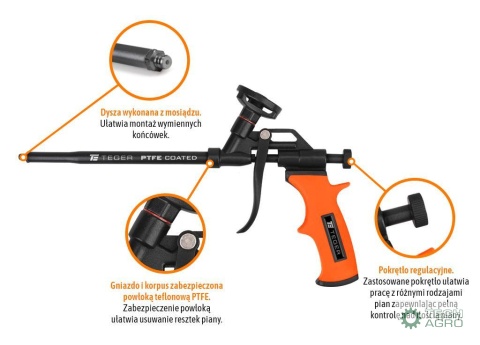 Pistolet do piany poliuretanowej - teflonowy 8"/200mm / TEGER