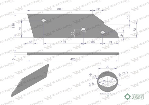 Płoza krótka lewa zastosowanie Kuhn stal borowa WARYŃSKI