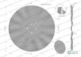 Talerz, prosty falowany 510 mocowanie 4/98 grubość 4,5 mm stal borowa, Waryński