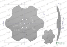 Talerz, skrajny lewy fi 510 mocowanie 6/120 grubość 3,5 mm stal borowa, Waryński