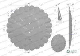 Talerz, tłoczony fi 510 mocowanie 4/98 grubość 4,5 mm stal borowa, Waryński