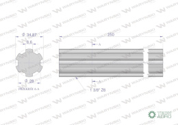 Wałek, WOM frezowany całościowo 250mm Z6 - 1 3/8, Waryński