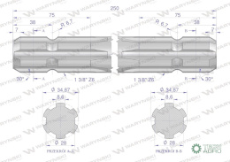 Wałek, WOM frezowany dwustronnie 250mm Z6 - 1 3/8, Waryński