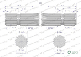 Wałek, WOM frezowany dwustronnie 300mm Z21 - 1 3/8, Waryński