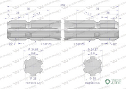 Wałek, WOM frezowany dwustronnie 350mm Z6 - 1 3/8, Waryński