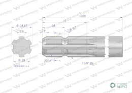 Wałek, WOM frezowany jednostronnie 1000mm Z6 - 1 3/8, Waryński