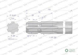 Wałek, WOM frezowany jednostronnie 150mm Z6 - 1 3/8, Waryński