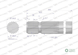 Wałek, WOM frezowany jednostronnie 300mm Z21 - 1 3/8, Waryński