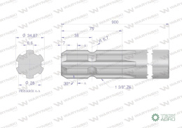 Wałek, WOM frezowany jednostronnie 900mm Z6 - 1 3/8, Waryński