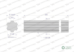 Wałek, WOM frezowany całościowo 500mm Z6 - 1 3/8, Waryński